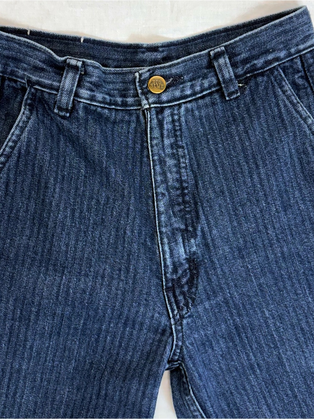 Vintage Big Blue Pinstripe Denim Jeans High Waist Skinny Sz 28